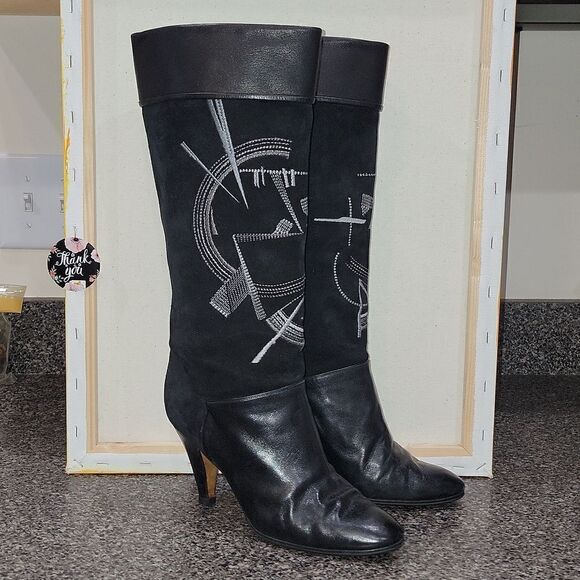 Rare Vintage Balizza Italy Pollini Leather High Heel Round Toe Boots Size 37 - Picture 1 of 13